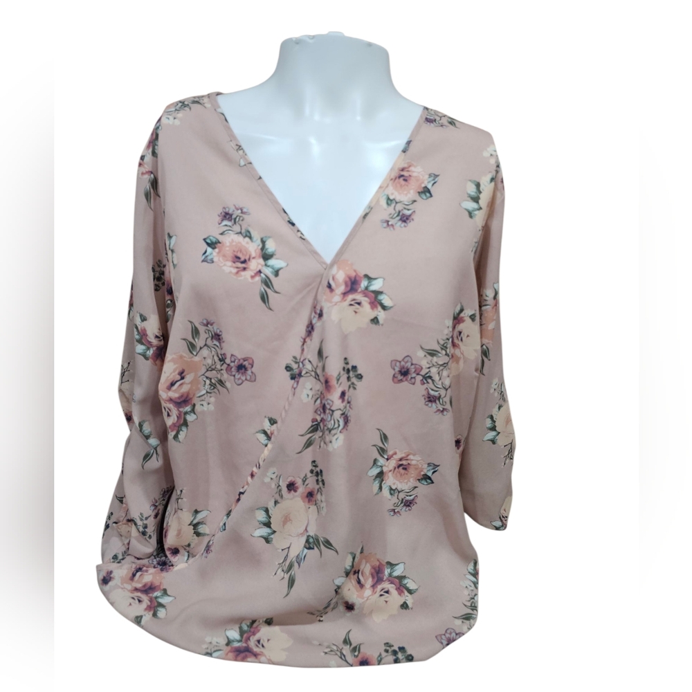 Womens Justify Floral Wrap Blouse - Pink and Cream Size‎ 1X